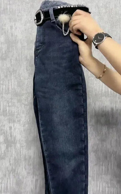 Fleece Jeans For Women Clothes Winter Warm Stretch Denim Harem Pant Loose Thickening Trousers Fall Pantalones De Mujer