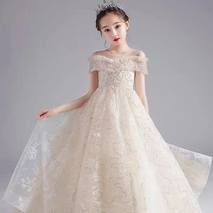 Long Dress 2025 Flower Girl Wedding Dresses Children GirlsGown Costume Kids Host Piano Outfits Birthday Party Vestido Princess