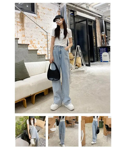 Fashion Street Casual Woman Jeans Summer New High Waist Loose Women Jeans Simple Basic Slim Straight Pants Female Chicly