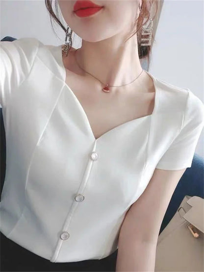 Womens Tops And Blouses Summer Short Sleeve Blouse Women Blusas Mujer De Moda 2022 Turtleneck Knitted Blouse Shirt Tops