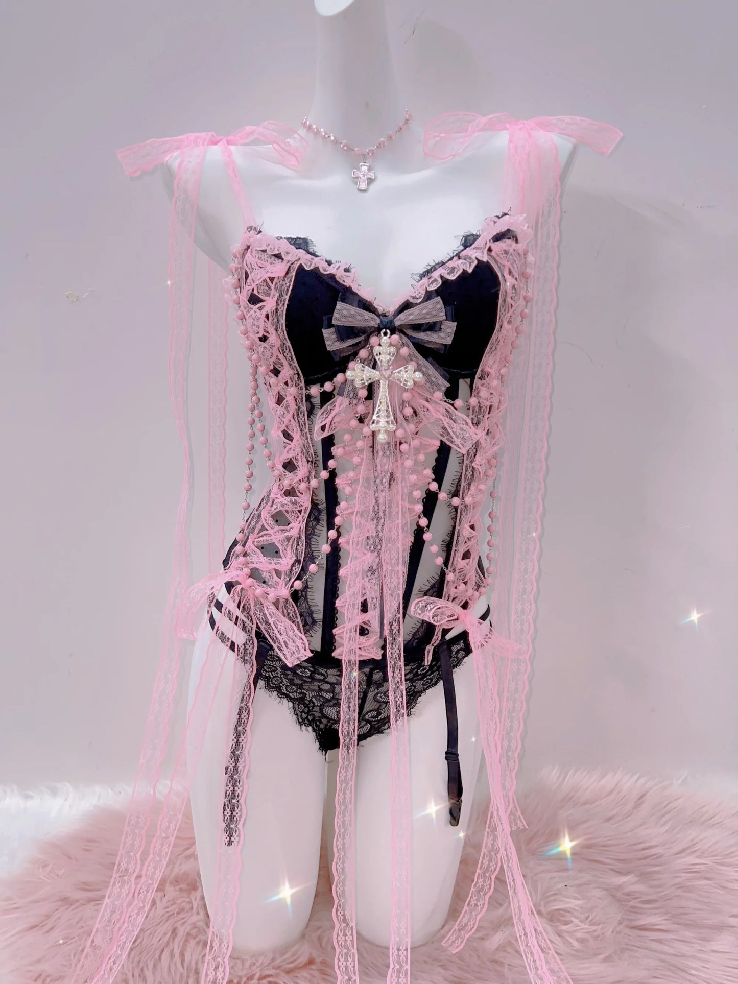 Cross Tank Tops Lace Tank Tops Pink crop top  gothic  tank tops  y2k tops y2k fashion LolitaTank TopsKawaii Tank Tops   bow tops