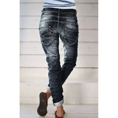 Jeans for Women Drawstring Elastic-waisted Jeans Casual Button Baggy Jeans Women Trousers Straight Women Wide-leg Pants Slouchy