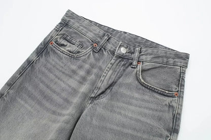 HH Female Fashion Denim Jeans Loose Solid Long Pants With Gradient All Match Streetwear Mujer Casual Baggy Chic Trousers