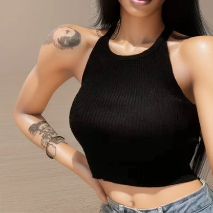 HELIAR Women Plain Halter Tops Knitted Off Shoulder Y2K Tops Camis Sexy Crop Tops Women Tank Tops 2025 Summer