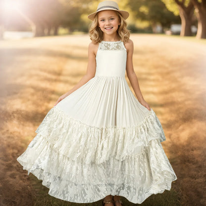Plus Size Princess Girls Lace Long Dresses Baby Kids Flower Wedding Christmas Party Vestidos Children Clothing For 3-15 Years