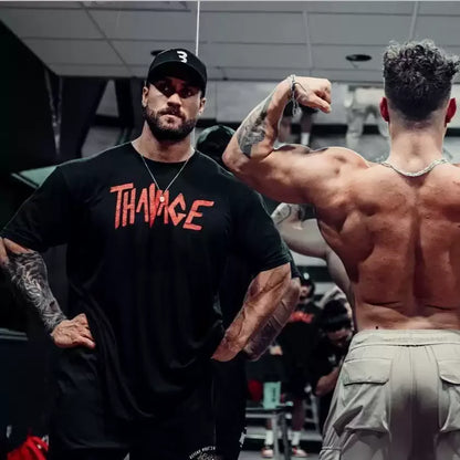 Gym Fitness Shirt Men's Running Sports Fashion Loose Oversized T-shirt Short Sleeve Cotton Summer Men's Bodybuilding Workout Top