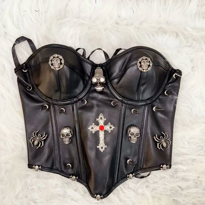 y2k crop top Skull Tank Tops Rivets Tank Tops Cross Tops harajuku fashion y2k top Gothic Tank Tops bustier Tops Punk Tank Tops