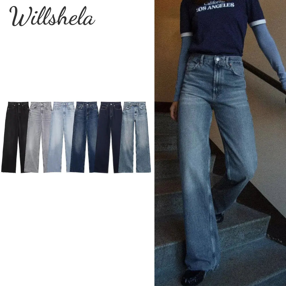 Willshela Women Jeans Denim Pant High Waist Female Chic Lady Casual Basic Mujer Straight Trousers