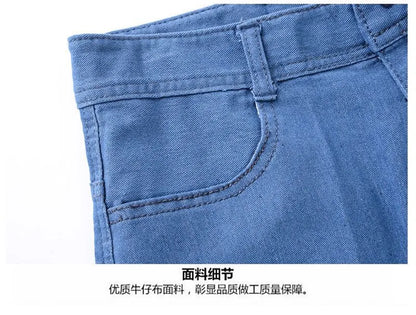 Middle-aged Women's Jeans Spring Autumn High Waist Solid Color Denim Pants Large Size Loose Female Straight Casual Cowboy Pants
