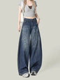 Washed blue textured high waisted retro casual jeans suitable for women in spring and autumn new Harajuku loose wide leg pants