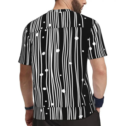 Gym T Shirt For Mens Retro Dots And Stripes T Shirts Fashion Blue Line Design Summer Tees O Neck Basic Graphic Clothes Plus Size
