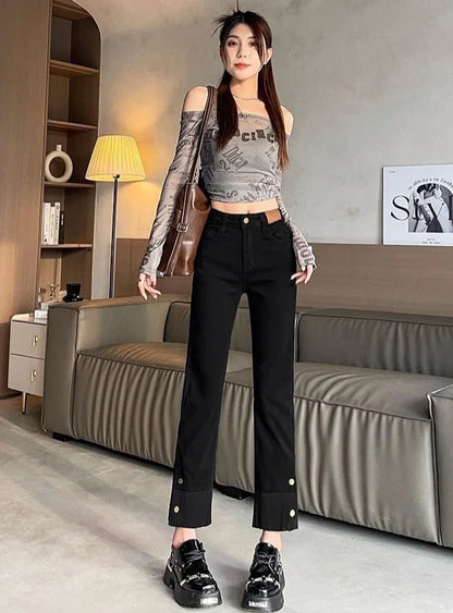 Woman Jeans High Waist Straight Leg Denim Pants for Women  Fitted Vintage Chic and Elegant Unique 90s Teenagers Vibrant Trousers