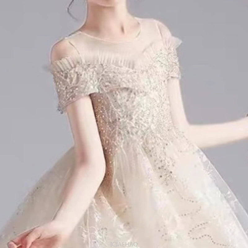 Long Dress 2025 Flower Girl Wedding Dresses Children GirlsGown Costume Kids Host Piano Outfits Birthday Party Vestido Princess