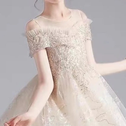 Long Dress 2025 Flower Girl Wedding Dresses Children GirlsGown Costume Kids Host Piano Outfits Birthday Party Vestido Princess