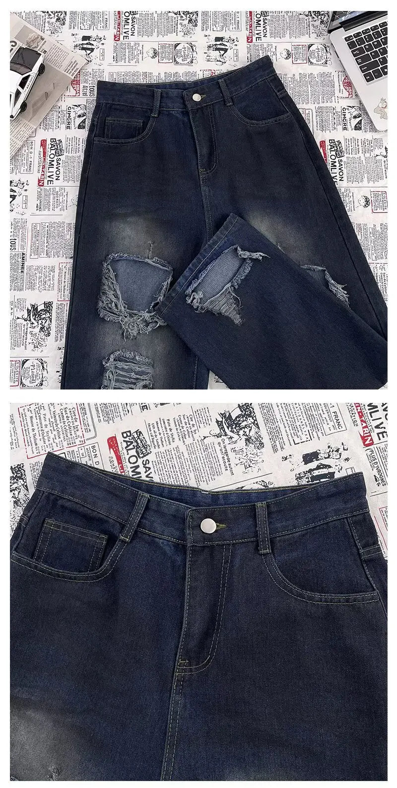High Street Trendy Ripped Wide Leg Jeans for Women in Spring and Summer New High Waist Loose Fashion Floor Pants y2k Jeans Woman
