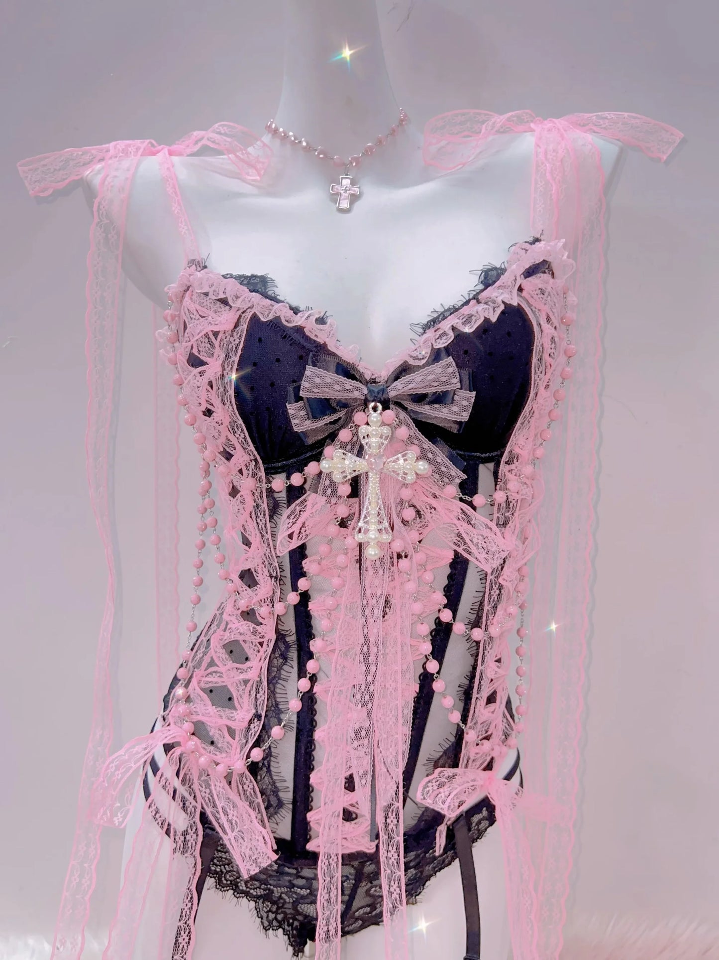 Cross Tank Tops Lace Tank Tops Pink crop top  gothic  tank tops  y2k tops y2k fashion LolitaTank TopsKawaii Tank Tops   bow tops