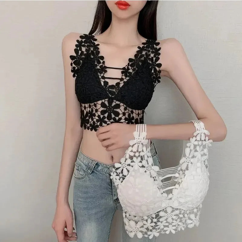 Camis for Women Woman Vest Tank Tops Sexy Strap V-neck Sleeveless Lace Crop Top Backless Loose Female Short Tee Dropshipping