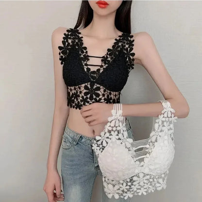 Camis for Women Woman Vest Tank Tops Sexy Strap V-neck Sleeveless Lace Crop Top Backless Loose Female Short Tee Dropshipping