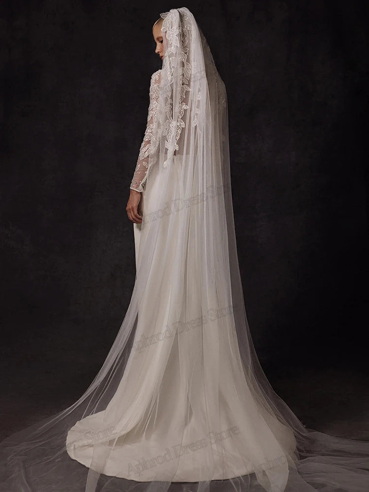 Modern Wedding Dresses Satin Bridal Gowns Beading Appliques Full Sleeves Robes For Formal Party Vestidos De Novia Customized