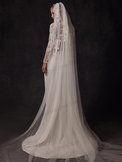 Modern Wedding Dresses Satin Bridal Gowns Beading Appliques Full Sleeves Robes For Formal Party Vestidos De Novia Customized