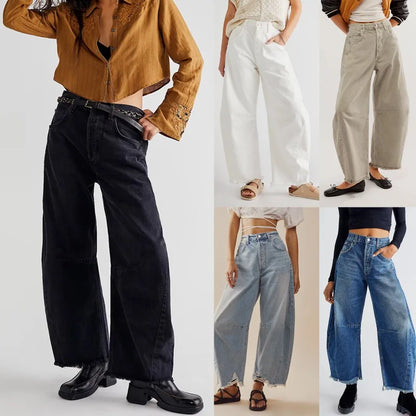Women High Waist Wide Leg Jeans Casual Distressed Stretch High Rise Baggy Loose Boyfriends Denim Pants Trendy 2025 with Raw Hem