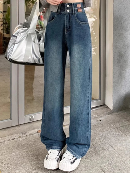 Female High Waist Wide Leg Jeans Women Y2k Denim Straight Leg Pants Girls Smoke Gray Retro Blue Light Blue Water Gray Trousers