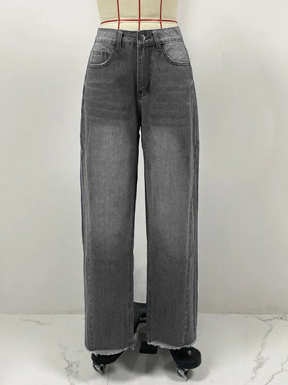 High-waisted Straight-leg Furred Jeans, Women's New Fashion High-waisted Wide-leg Pants Jeans,spring and Autumn for Women Y2k