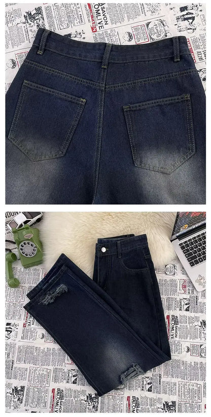 High Street Trendy Ripped Wide Leg Jeans for Women in Spring and Summer New High Waist Loose Fashion Floor Pants y2k Jeans Woman