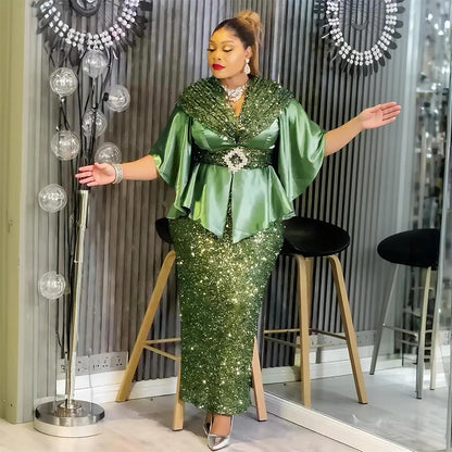 Plus Size Evening Dresses for Women African Luxury Gown Elegant Turkey Muslim Wedding Party Long Dress Ankara Sequin Robe 2026