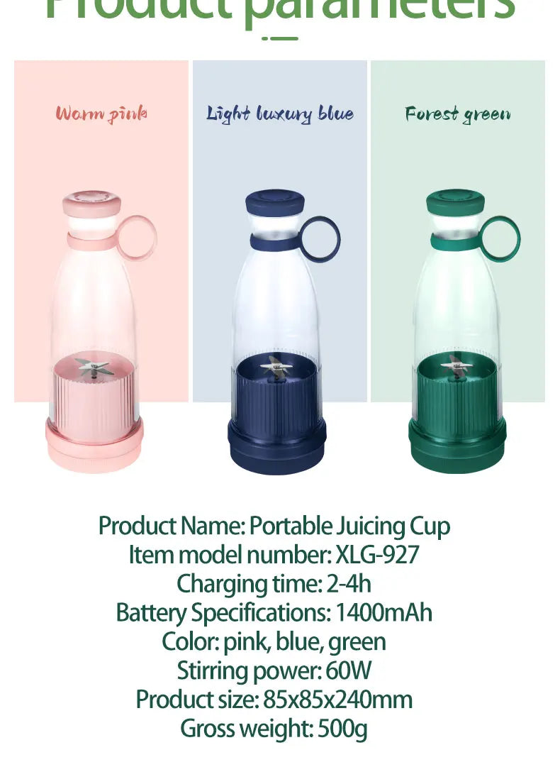 Portable Electric Juicer Cup 6 Blades USB Milkshake Blender Mini Fruit Milk Mixer Fresh Juice Sport Bottle for On-the-Go