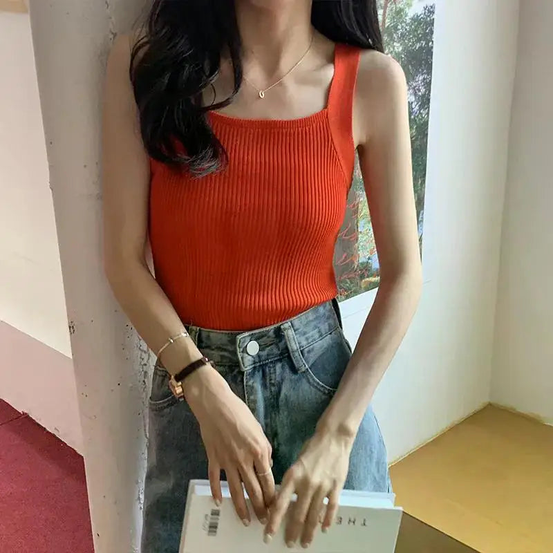 2025 Spring Women Crop Tops Strapy Casual Camis Sleeveless Tank Tops Cute Casual Tops Plain Camis Square Tops for Women Korean