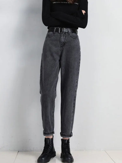 High Waist Jeans Women Classic Vintage Blue Gray Mom Jeans Straight Denim Trousers Womens Casual BF Harem Pants Jeans Femme