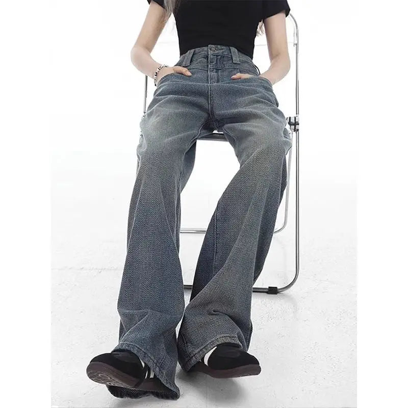 Wide Leg Jeans Women Plus Velvet Thicker Warm Vintage High Waist Casual Autumn Winter Streetwear Fashion Teens Personality Ins