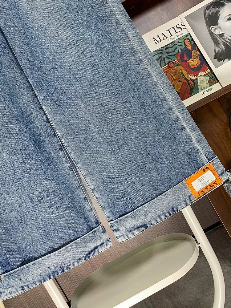 Autumn Winter 2025 Denim Jeans For Women High Waist Blue Color Wide Leg Loose Denim Pants Trousers High Street Women's Jeans