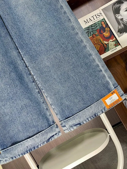 Autumn Winter 2025 Denim Jeans For Women High Waist Blue Color Wide Leg Loose Denim Pants Trousers High Street Women's Jeans