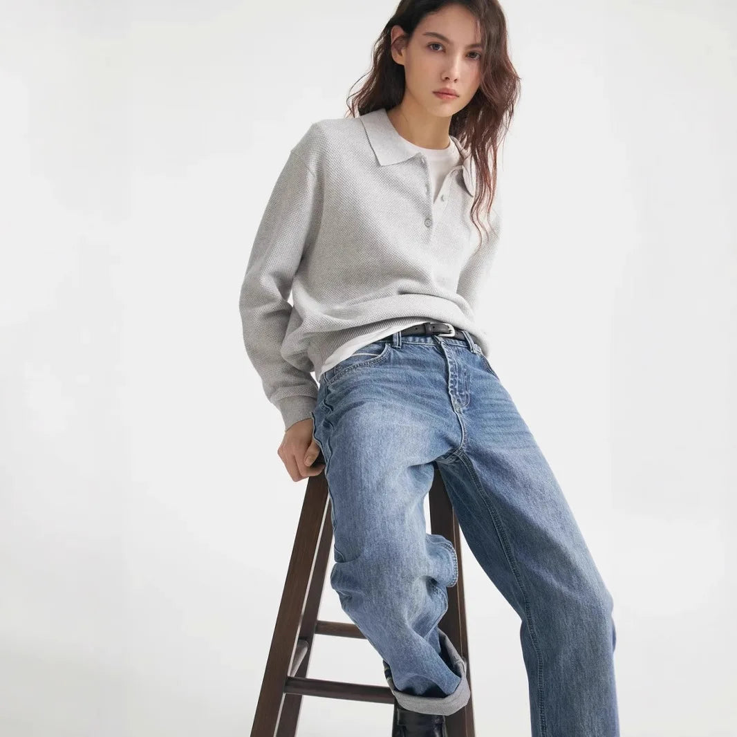 2025 Fall Polo's Shirts Long Sleeve Waffle Knit Tops For Women