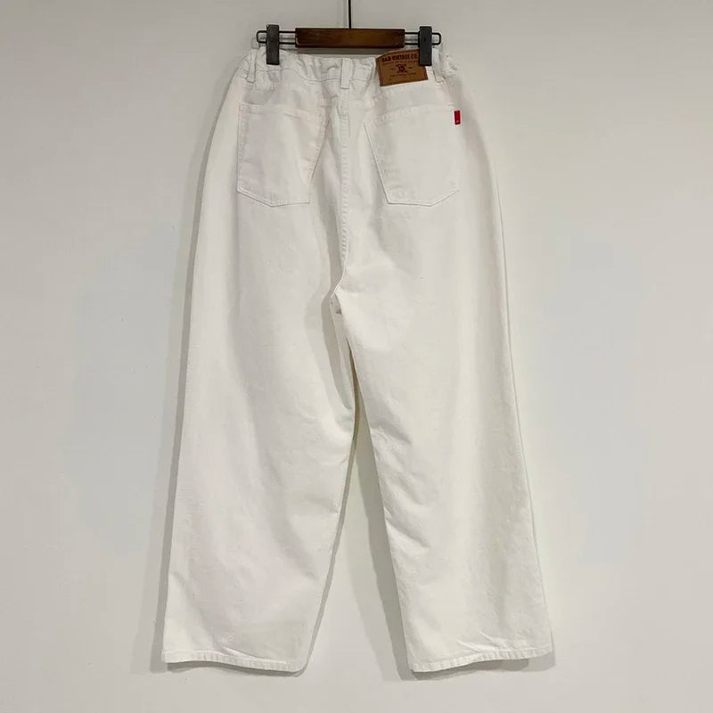 Korean Ins Retro Versatile High Waist Women's Straight Leg Jeans Summer New Fashion Loose Drawstring Design Women Wide Leg Jeans