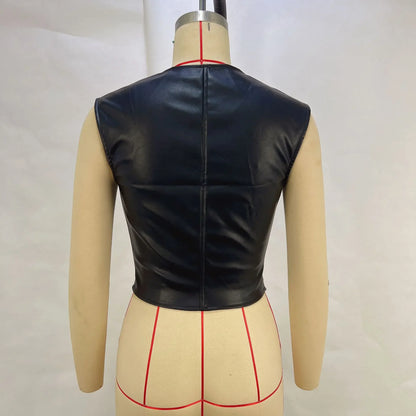 Tank Tops Women Clothes Sexy Hot Girl PU Leather Fashion Sleeveless Wrapped Chest Nightclub Vest Female Y2K 2025 Summer New