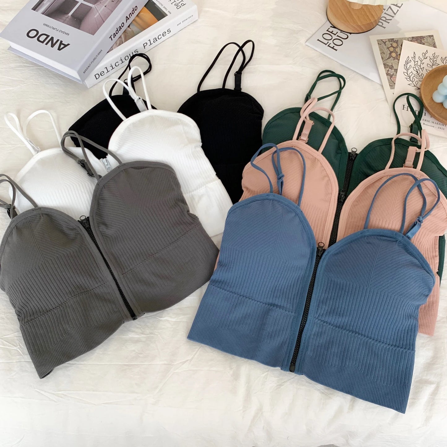 HELIAR Ziper Fly Crop Tops Wish Padded Underwear Tube Tops Women Cottons Crop Tops Basic Tops Women Basic Crop Tops 2025 Summer