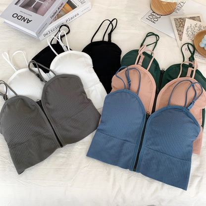 HELIAR Ziper Fly Crop Tops Wish Padded Underwear Tube Tops Women Cottons Crop Tops Basic Tops Women Basic Crop Tops 2025 Summer