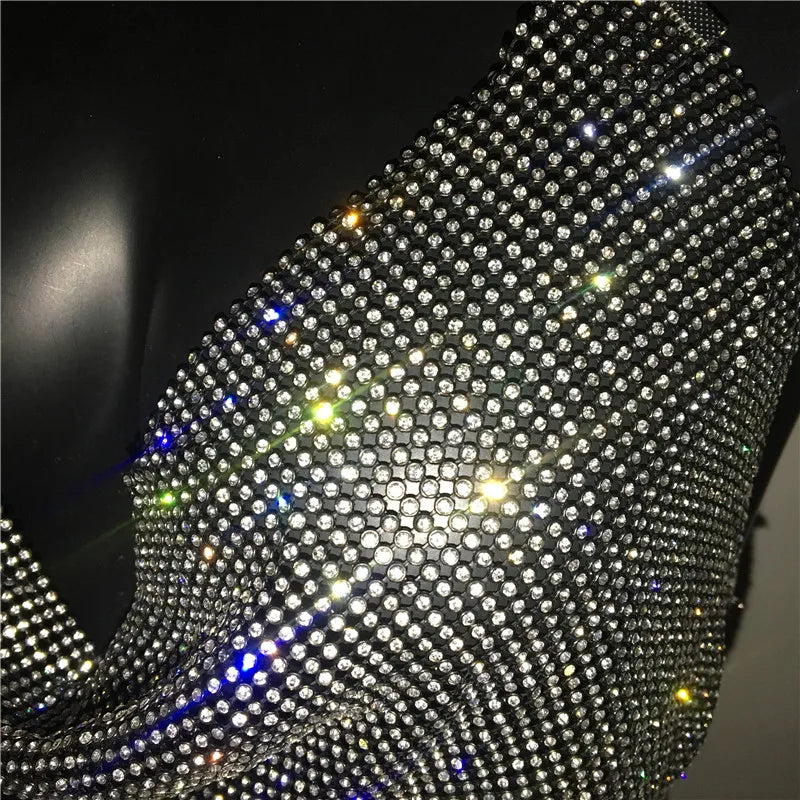 Shiny Rhinestone Tank Tops For Women Sexy Deep V Neck Backless Crop Tops For Women Rave Party Nightclub Camisole Y2K New