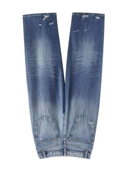 HH Women's 2025 New Fashion Retro Versatile Mid-Waist Turn-Down Jeans Female High Street Casual Ripped Decorative Wide Leg Pants