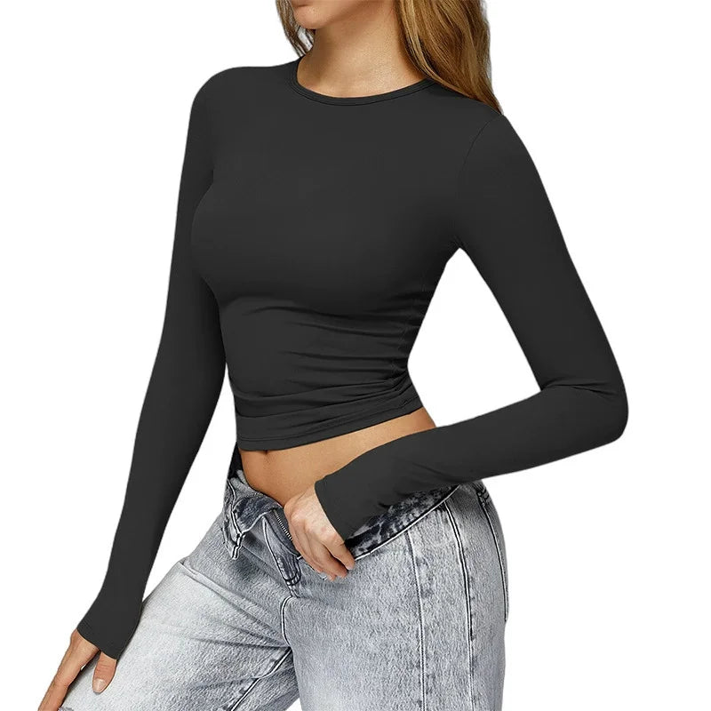 Women's Sports Fitness Clothing Slim Running Sweat Absorbing Skinny Yoga Clothes Quick Drying Clothes Long Sleeved T-shirt