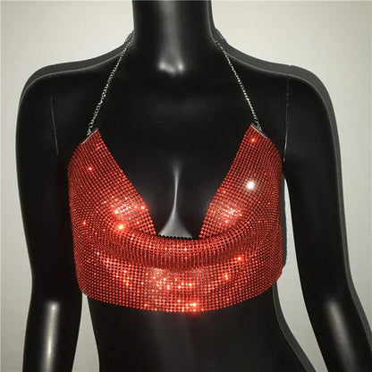 Shiny Rhinestone Tank Tops For Women Sexy Deep V Neck Backless Crop Tops For Women Rave Party Nightclub Camisole Y2K New