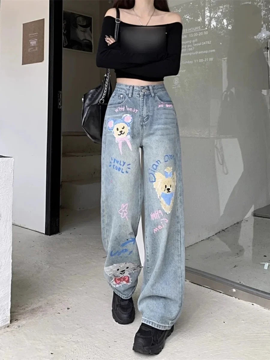 New Loose Slim Women Jeans  Blue Ins Casual Loose Straight Pants Female Chicly Summer Fashion Street High Waist Woman Jeans