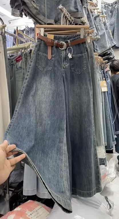 Wide-leg Jeans Women's Summer Thin 2024 New High-waisted Slimming Big Horn Loose Draping Mop Trouser Skirt Tide Women's Clothing