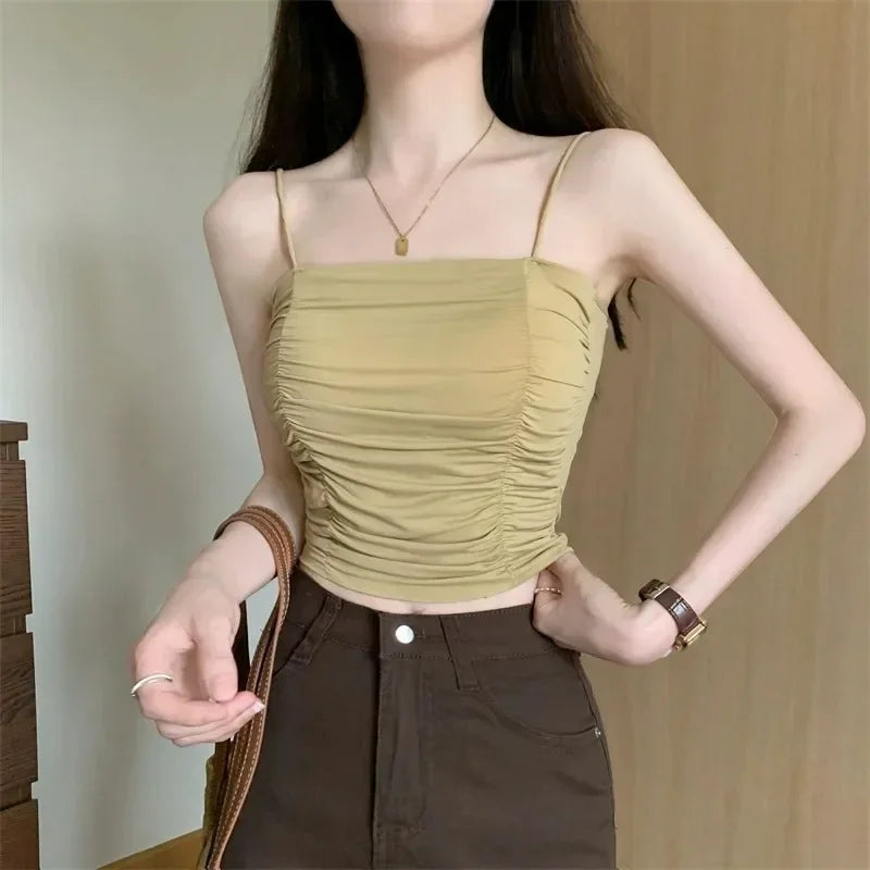 Top Women Sexy Shirts Sleeveless Tube Tops Girls Tops With Suspenders Lady White Camisole Padded Bras Woman Clothing Corset Top
