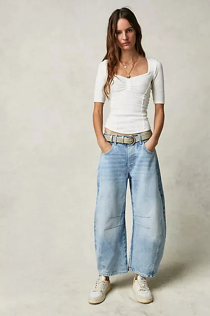 Cotton Denim Long Jeans For Women Trousers Casual  High Waisted Jeans Cropped Pants For Spring Summer Boho Beach Baggy Jeans