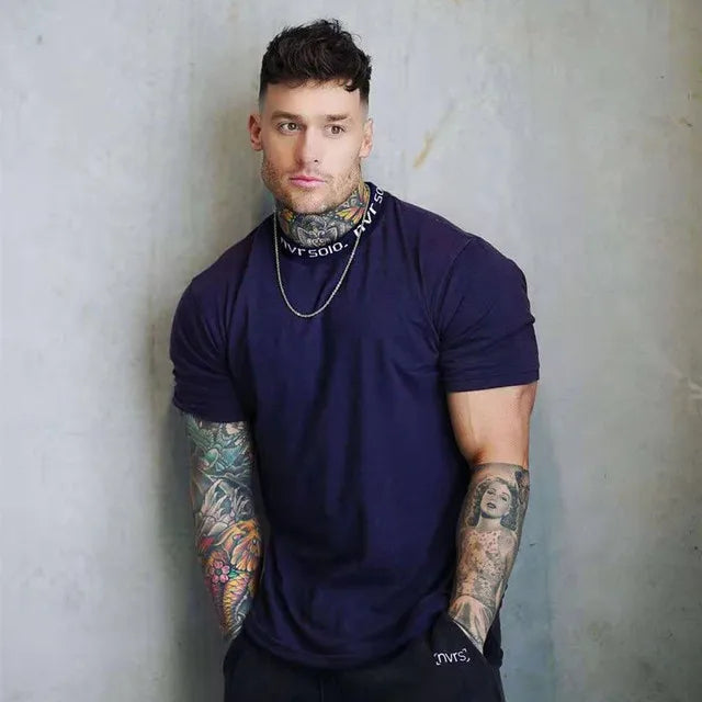 2024 Gyms T-shirt Men Short sleeve Cotton T-shirt Casual Slim t shirt Male Fitness Bodybuilding Workout Tee Tops Summer clothing