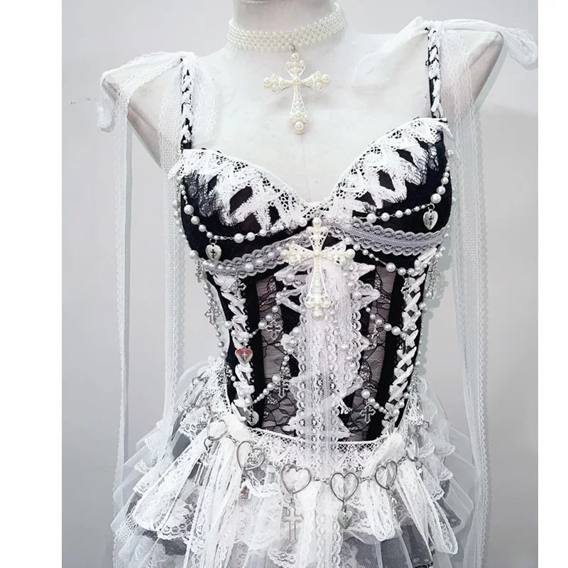 vintage tops  fairy grungey2k crop topLolitaTank Tops Kawaii Tank Tops Gothic Tank Tops gothic clothes e girl clothes Lace Tops